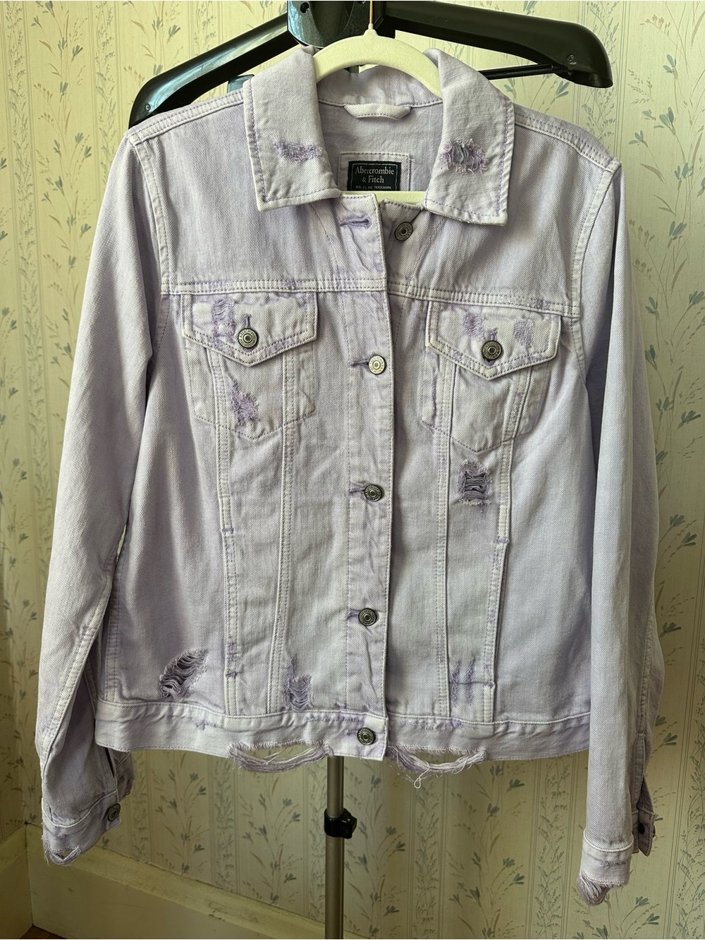 Abercrombie & Fitch Lavender Distressed Denim Jacket
